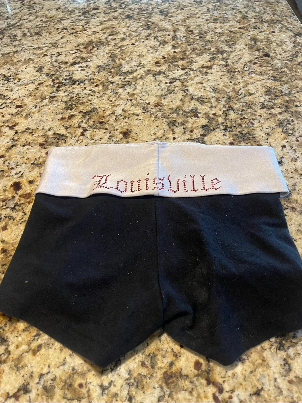 Black Athletic Fold-Over Waistband Shorts with Light Gray Band